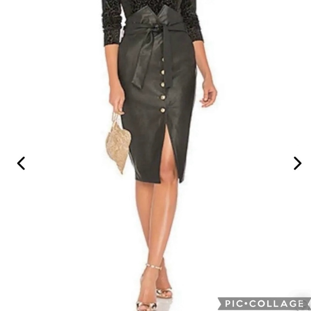 Bardot Black Faux Leather Tie Waist Pencil Skirt NWT